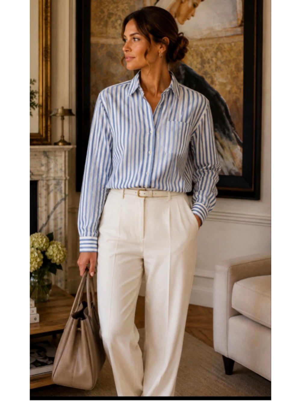 New Sézane Blue White Striped Button Down Shirt Size 6/38
